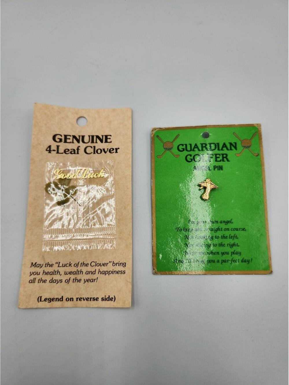 Vintage 1988 Pictorial Surroundings 4-Leaf Clover & Guardian Golfer Angel B6